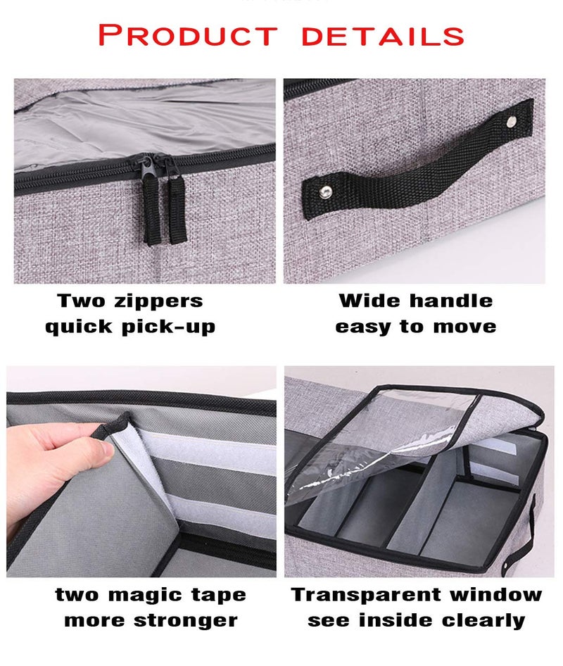 AARAINBOW Foldable Under Bed Clothes Organizer with Lid, Underbed Storage Container with Adjustable Dividers, Clear Window, Gray - Image 4